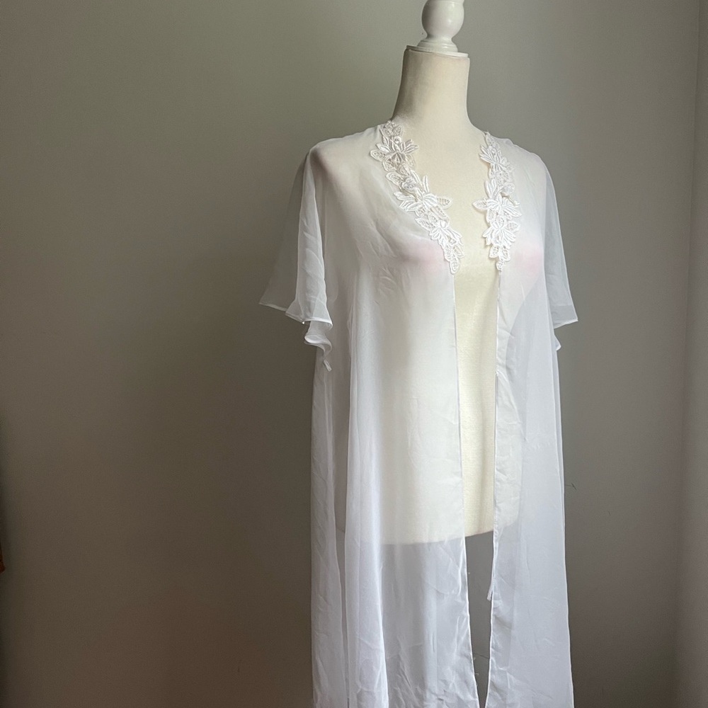 Chiffon Robe by Dentelle with Floral Appliqués M